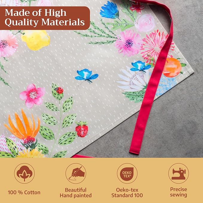 Maison d' Hermine Aprons for women with Pocket 100% Cotton (27.50"x31.50") | Adjustable Neck Strap & long ties Apron Men Chef Wedding Cooking Gardening Server Maid
