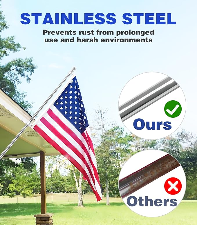 Stainless Steel Flag Poles, 6 FT Flag Pole for Outside House, Residential or Commerical, 1 Inch Spinning Flag Pole for 3X5 Flag, Silver High Wind Flag Pole (Without Bracket)