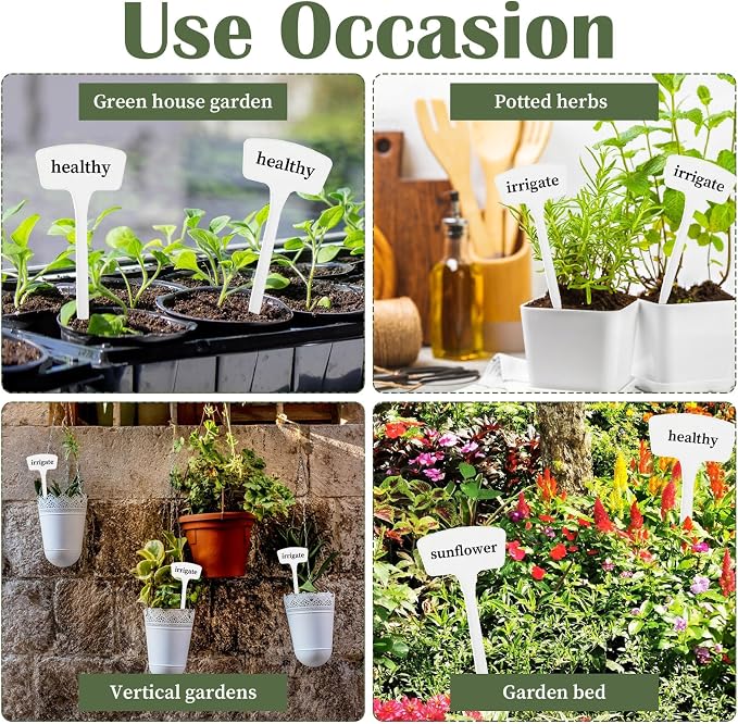 100 Pcs Plant Labels,T-Type 10.63inch Large Plastic Plant Tags Waterproof Plant Makers Nursery Garden Labels for Outdoor Indoor Plants Flowers Vegetable Potted Belt Marker Pen (White)