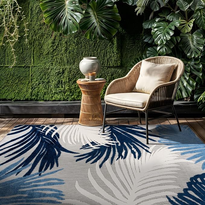 Rugshop Lucca Contemporary Floral Indoor/Outdoor Area Rug 3'3"x5' Navy