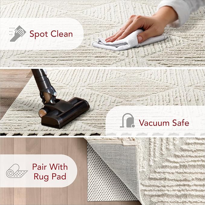 nuLOOM Kerry Cream Geometric Power Loomed Area Rug, 10' x 14' | Nuloom Kerry Geometric 10' x 14' Area Rug for Living Room Bedroom Dining Room, Cream