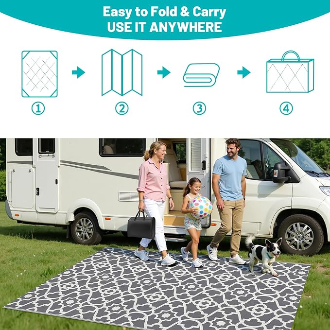 HEBE Outdoor Rug Waterproof 5x8, Plastic Straw Rug Camping Rug, Reversible Outdoor Patio Rugs RV Mat Clearance, Indoor Outside Floor Carpet for Porch,Deck,Camper,Balcony,Backyard