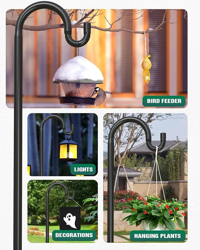 Breeze Touch 1Pack 76 Inch Adjustable Shepherd Hooks for Outdoor Outside, Heavy Duty with 7 Prongs Base, for Hanging Lantern, Hummingbird Feeder, Lightweight Plant, Wind Chime, Bird Feeder Hanger