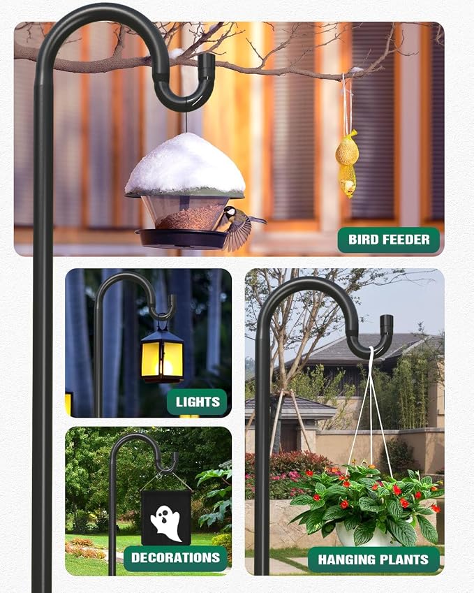 Breeze Touch 2Pack 92 Inch Adjustable Shepherd Hooks for Outdoor Outside, Heavy Duty with 7 Prongs Base, for Hanging Lantern, Hummingbird Feeder, Lightweight Plant, Wind Chime, Bird Feeder Hanger