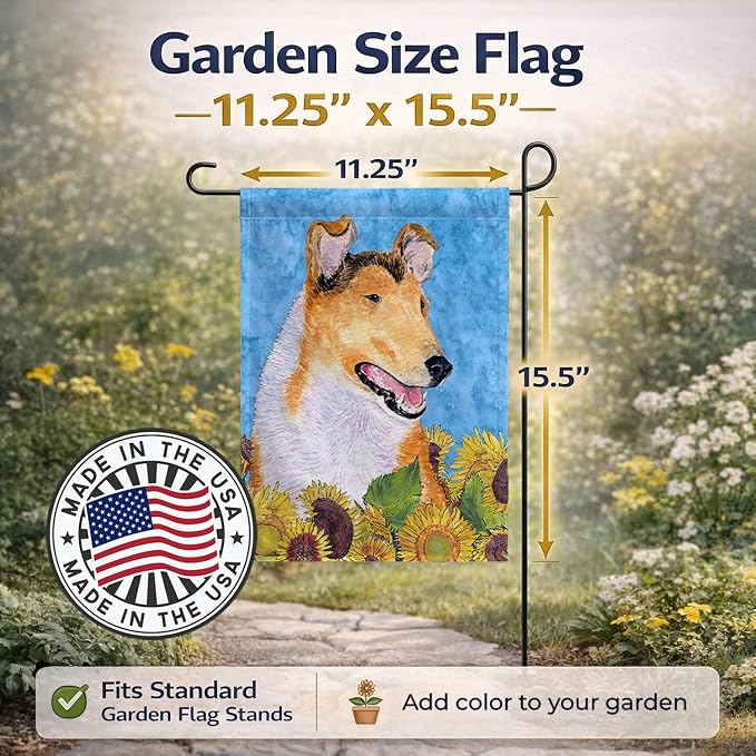 Caroline's Treasures SS4239GF Collie Smooth in Summer Flowers Garden Flag Mailbox Flag Decorative Yard Flag Banner Outside Patio Artwork Yard Flower Beds, Garden Size, Multicolor