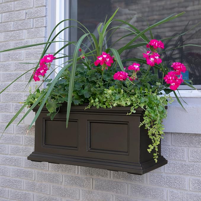 Mayne Fairfield 2ft Window Box, Self Watering Flower Box with Double Wall Design, All Season Fade Resistant Outdoor Window Planter with Steel Mounting Bracket, Espresso