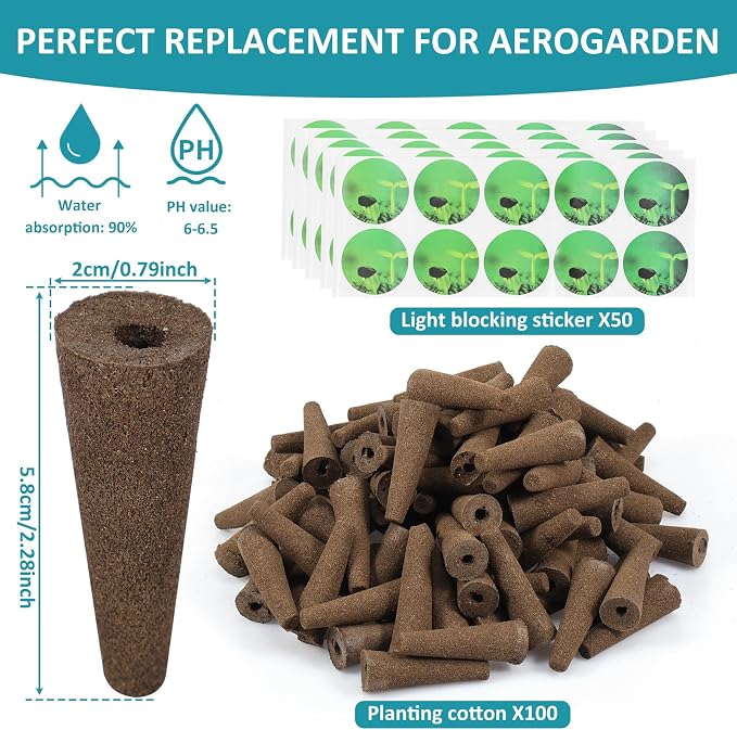 US 100Pcs Grow Sponges for Hydroponics PH Balanced Seed Starter Sponges Kit with 10 Blackout Stickers Root Growth Sponges Gardening Accessories for Hydroponic Indoor Garden System 2x2x5.8cm