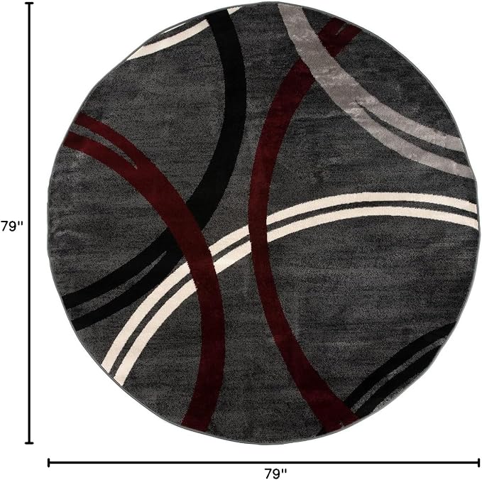 Rugshop Wavy Circles Modern Non-Shedding Living Room Round Rug Red 6'6" | Round, Size 6'6", Bedroom, Dining Room, Home Office, Kitchen, Entryway, Hallway, Nursery, Kids Room, Guest Room