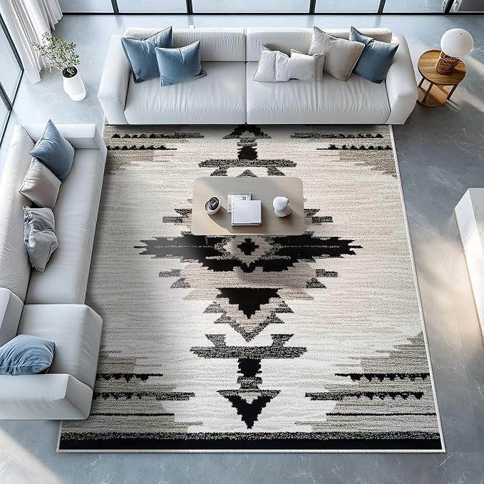 Western Area Rug Southwestern Aztec Navajo Washable 8x10 Rugs for Living Room Bedroom Southwest Tribal Gray Beige Non-Slip Soft Floor Large Carpet for Office Entryway Bathroom