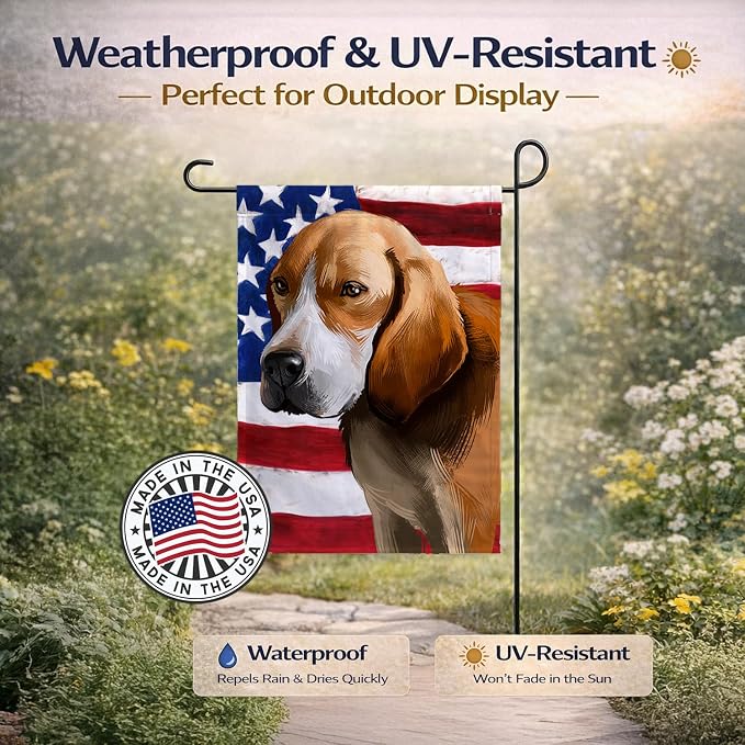 Caroline's Treasures CK6422GF Beagle-Harrier American Flag Garden Flag Mailbox Flag Decorative Yard Flag Banner Outside Patio Artwork Yard Flower Beds, Garden Size, Multicolor