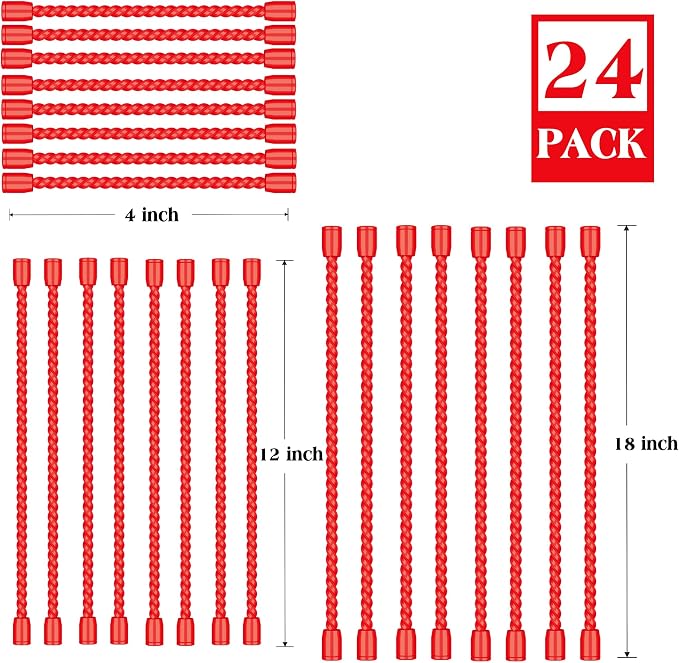 24PCS 4-Inch, 12-Inch, 18-Inch Silicone Cable Ties, Bendable Rubber Twist Ties, Reusable Twist Ties for Cords, gear ties for Organizing, Bundling (Red)