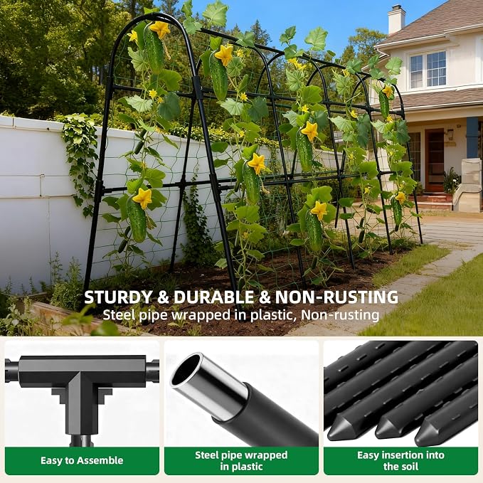 Cucumber Trellis for Raised Bed, U-Shape Garden Arch Metal Support for Climbing Plants, Metal Arch Plant Support Vegetables Trellis, Plant Support for Vine Outdoor(Black, 63*30*47inch(L*W*H))
