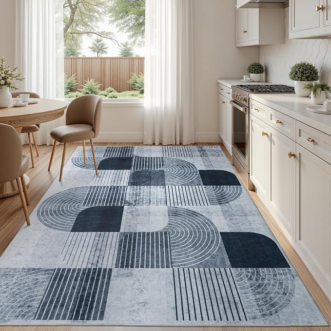 6x9 Area Rugs for Living Room Rug Washable, Non-Slip Modern Rug | Stain Resistant, Soft Carpet Indoor Floor Carpets for Entryway Bedroom Dining Room Kitchen and Home Office,Blue & Gray