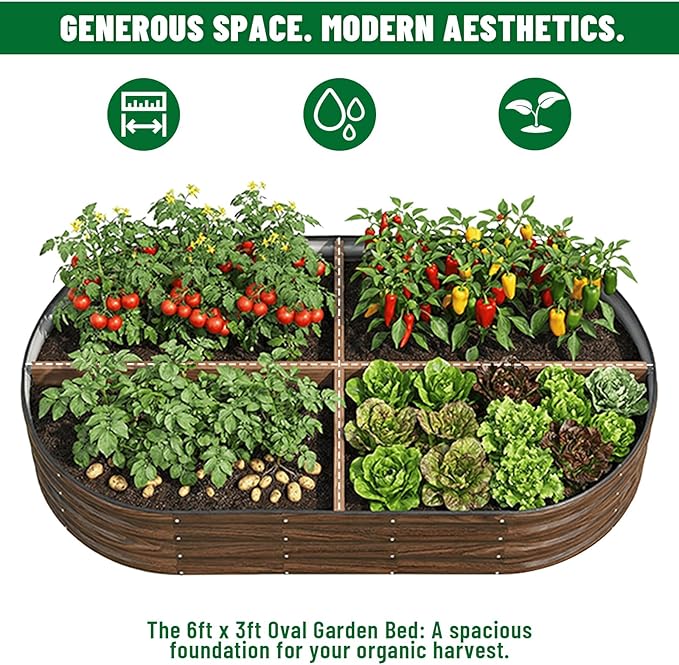SnugNiture 2 Pcs 6x3x1ft Oval Metal Raised Garden Bed for Vegetables, Brown