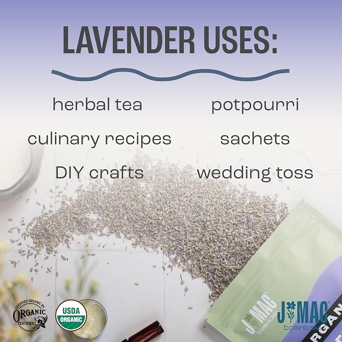 J Mac Botanicals, Organic Lavender Flower (2 oz), Dried Lavender Flowers, Buds