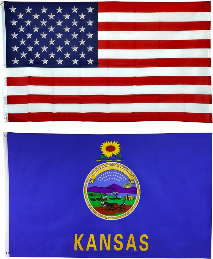 Shop72 American Flags for Outside, Set of Kansas State with 3x5 American Flag, For Outdoor and Indoor, Allegiance to USA, This Garden Banner Made Heavy Duty, Bandera De Estados Unidos