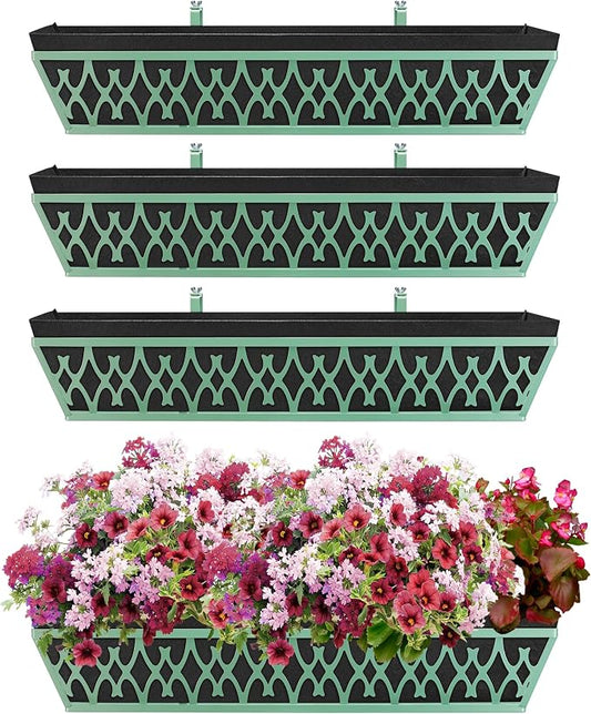 4 Pack 30 Inch Window Boxes Planters Railing Planter Box with Adjustable Brackets & Non-Woven Fabric Plant Grow Bags Deck Railing Planter Boxes Balcony Hanging Flower Box for Outdoor Plants