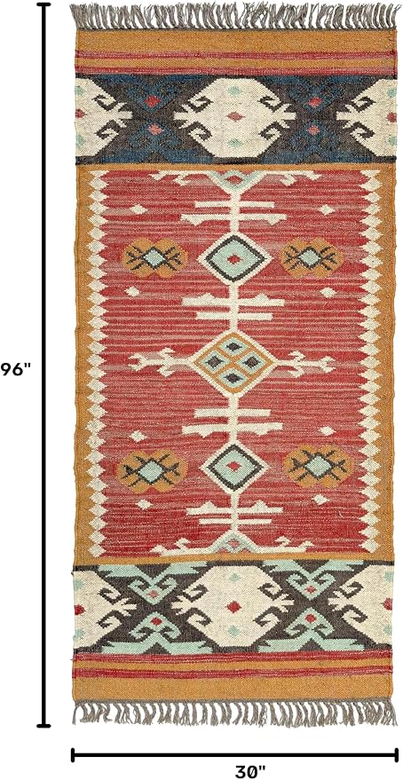 Jute Traditional Kilim Rug Boho Flatweave Area Rug for Living Room, Living Room Entryway, Tribal Series, 2'6"x8'