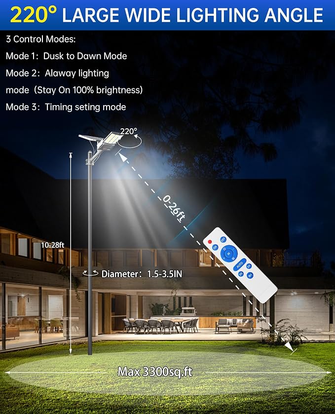 JAYNLT Y-6500W Solar Street Lights Outdoor, 650000LM 6500K High Powered Commercial Parking Lot Lights Dusk to Dawn, Waterproof Solar Security Flood Lamps with Remote for Driveways, Basketball Courts