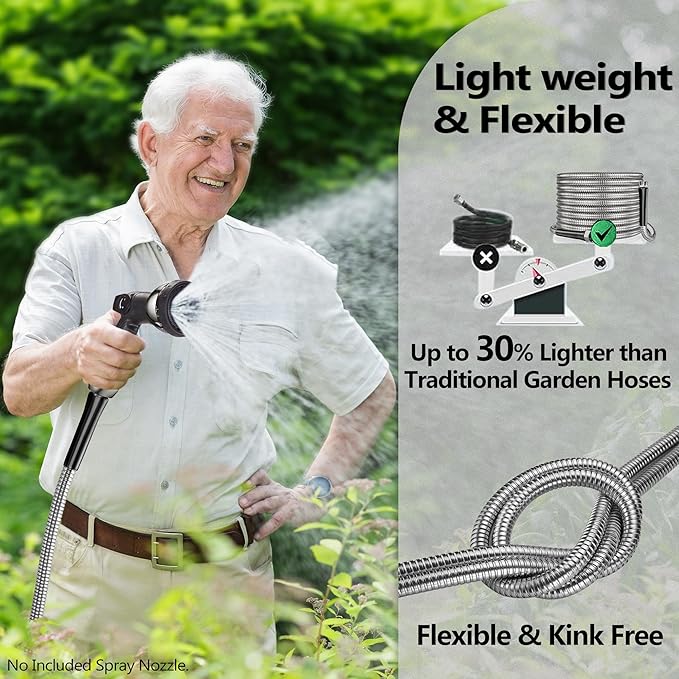 150ft Garden Hsoe - 2026 New 304 Stainless Steel Garden Hose with 3/4'' Fittings – Lightweight, Durable, and Kink-Free, Metal Water Hoses for Gardening