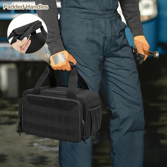 Rexmica 12-Inch Tool Bag with Anti-friction Bottom, Hand Tool Storage Organizer Bag for Men, Tactical Range Bag, Multi-purpose Work Tote for Repairman, Electrician, Carpenters, Handyman, Black