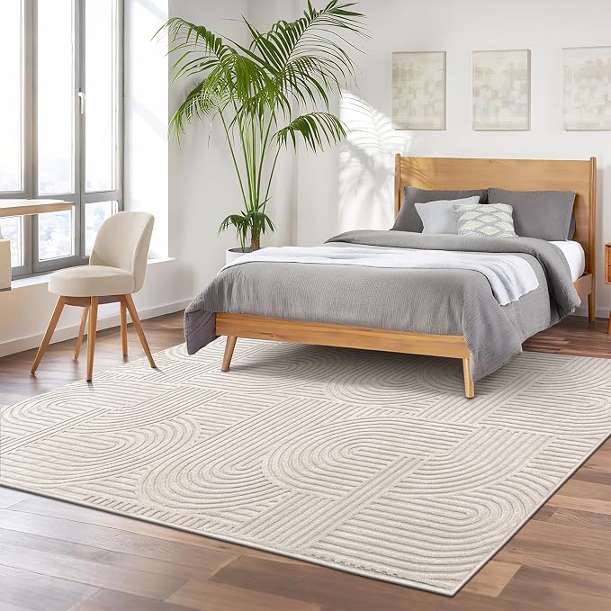 Pauwer 6x9 Area Rugs for Living Room, Modern Non Slip Washable Rug, Beige | Arch Pattern, Soft Fluffy, Neutral, Boho Accent, Solid Color Floor Carpet, For Kids Room Dining Room Nursery Entryway