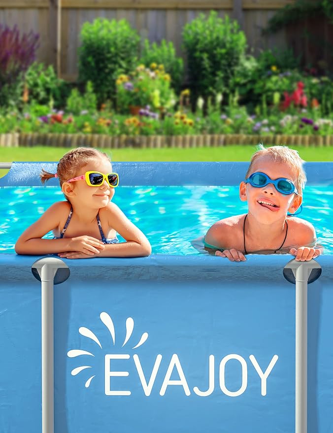 EVAJOY 85in x 23in x 59in Metal Frame Swimming Pool, Outdoor Rectangular Above Ground Pool with Steel Frame, Heavy-Duty PVC, Easy Assembly for Backyard, Garden, Lawn
