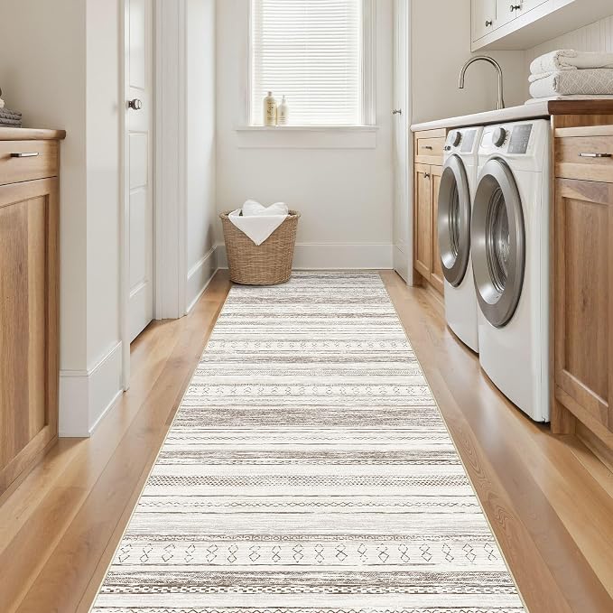 Tortania Area Rug 2x6 Runner Rugs - Washable Soft Neutral Boho Moroccan Farmhouse Rug Indoor Floor Carpet for Living Room Bedroom Kitchen Entryway Under Dining Table Home Office Decor - Cream Brown
