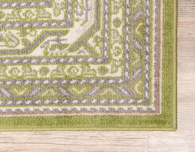 Unique Loom Williamsburg Collection Traditional Border with Dotted Center Area Rug, Rectangular 10' 0" x 13' 1", Green/Beige