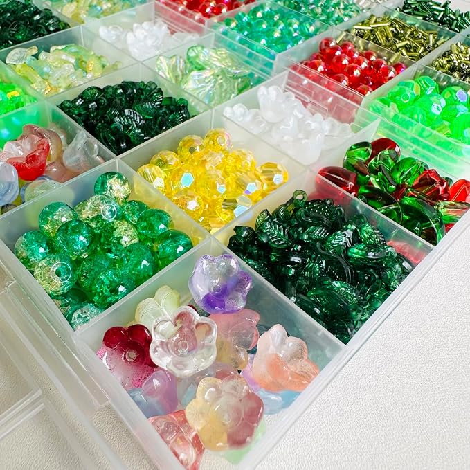 TIMECOSY 6384pcs Beaded Plants Kit Magnets for Fridge, Green Beads Leaf Glass Flowers for Succulent Plant Lover Jewelry Making DIY Craft Gifts Colorful Dangling Charms Sun Catchers Window Home Décor