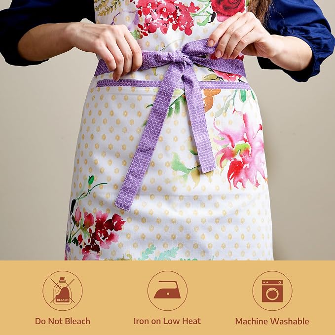 Maison d' Hermine Aprons for women with Pocket 100% Cotton (27.50"x31.50") | Adjustable Neck Strap & long ties Apron Men Chef Wedding Cooking Gardening Server Maid