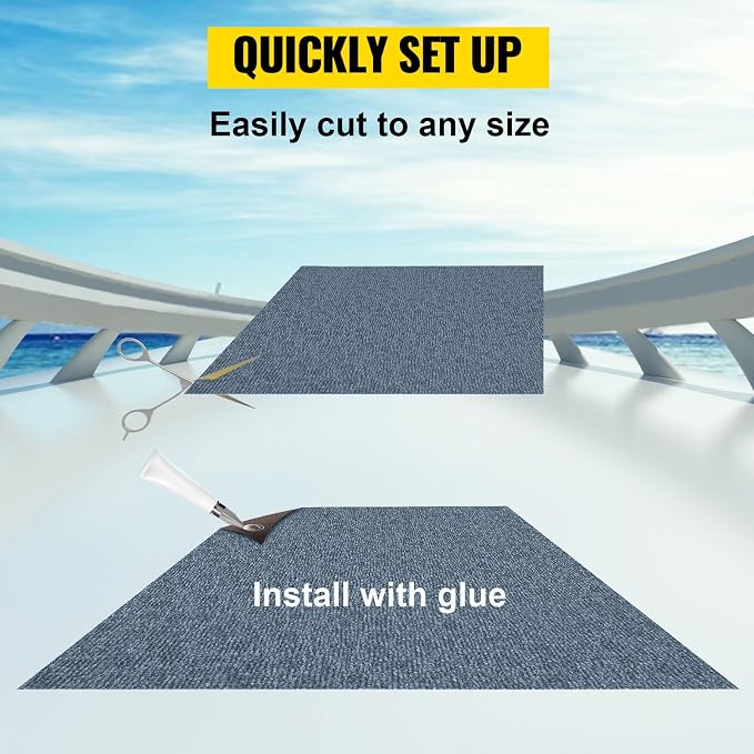 Happybuy 6 ft x 36 ft Grey Marine Carpet for Boats Waterproof - 0.18" Thick Indoor Outdoor Rug Carpet Roll for Home Patio Porch Deck