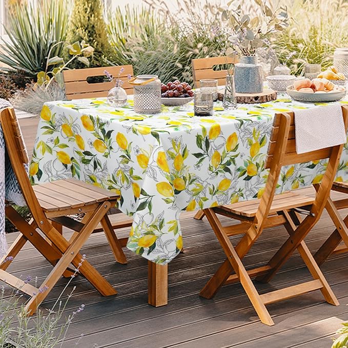 Outdoor Tablecloth with Umbrella Hole Lemon Print Outdoor Table Cover, Windproof & Easy Install Patio Tablecloth for Picnic, Garden, Backyard & Summer Parties 60 x 84 in