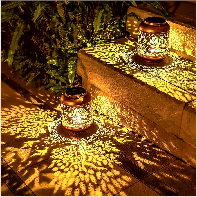 Tree of Life Solar Lanterns Outdoor Waterproof Hanging Solar Lights Tree of Life Gifts for Women/Men Metal Decorative LED Tree of Life Lanterns for Garden Decor,Patio,Lawn,Pathway,Yard