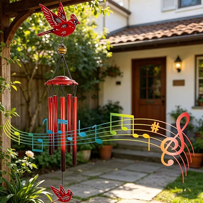 Cardinal Wind Chimes Outdoor Gift Metal Red Bird Wind Chimes for Outside/Indoors, Home, Lawn, Porch, Patio, Garden Decor, Yard Decoration (Fly red Bird)