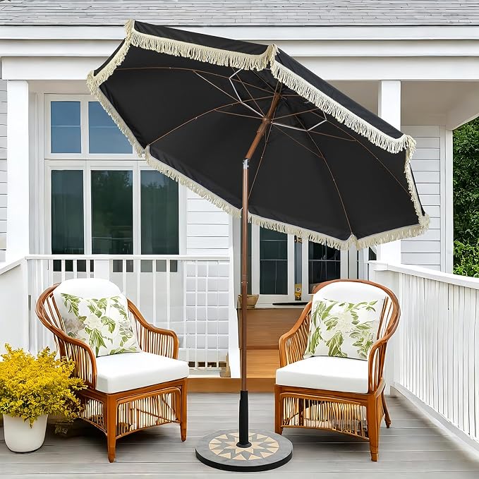 Hula Thatched Tiki Umbrella Tropical Palapa Raffia Tiki Hut Hawaiian Patio Umbrella with Fringe Boho Parasol 6' 8' & 9' Options