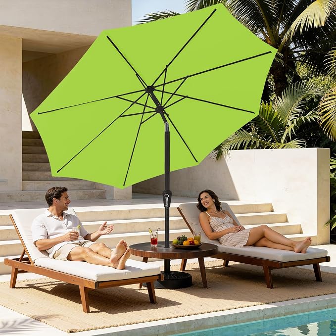 MEWAY 9ft Patio Umbrella Outdoor Table Umbrellas with Push Button Tilt and Crank, Market Umbrella 8 Sturdy Ribs for Deck, Garden, Pool and Backyard, Apple Green