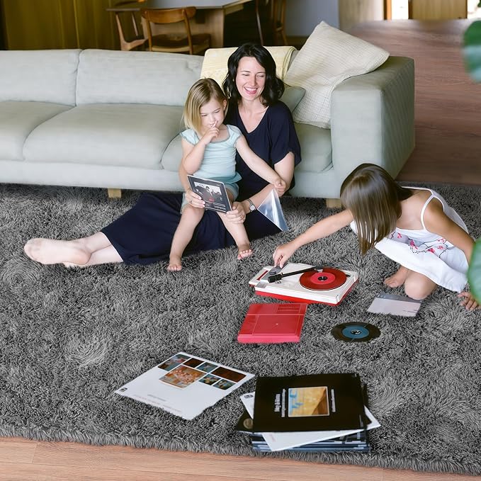 8x10 Area Rugs for Living Room, Large Ultra Fluffy Fuzzy Shag Grey Rug for Bedroom, Modern Plush Soft High Pile Upgrade Non-Slip Gray Carpet for Kids Girls and Boys, Dorms, Home Decor Aesthetic