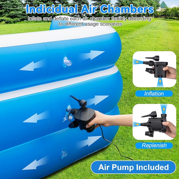 Extra Large Inflatable Pool with Seats Pump, 120"x85"x26" Blow Up Pool Thickened Heavy Duty Family Full-Sized Swimming Pool for Adults, Inflatable Pools for Backyard Garden Summer Water Party