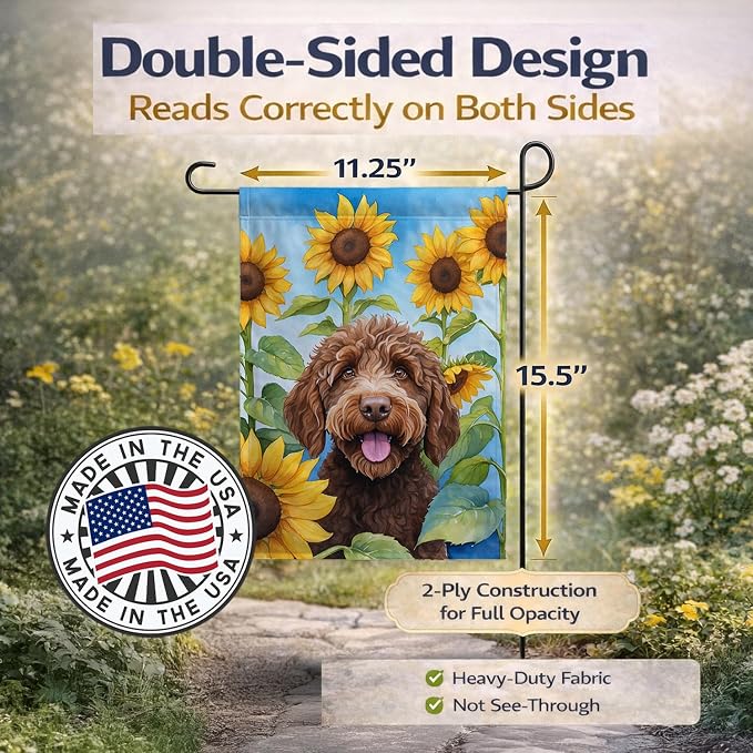 Caroline's Treasures DAC6112GF Labradoodle in Sunflowers Garden Flag Mailbox Flag Decorative Yard Flag Banner Outside Patio Artwork Yard Flower Beds, Garden Size, Multicolor