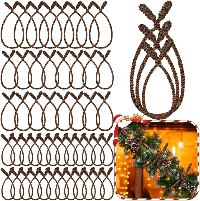 Zhengmy 48 Pcs Christmas Garland Ties Extra Long 30'' 25'' 20'' Brown Decorative Twist Tie for Banister Reusable Flexible Twist Tie for Garland Stairway Railing Home Xmas Holiday Decor