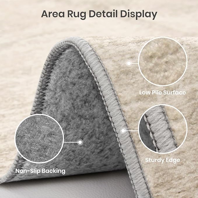 Valenrug 8x10 Area Rugs for Living Room, Large Washable Rug Non Slip, Beige | Soft Low Pile, Thin & Lighweight Carpet, Folable Stain Resistant Modern Indoor Floor Mat for Bedroom, Dining Room, Home Decor