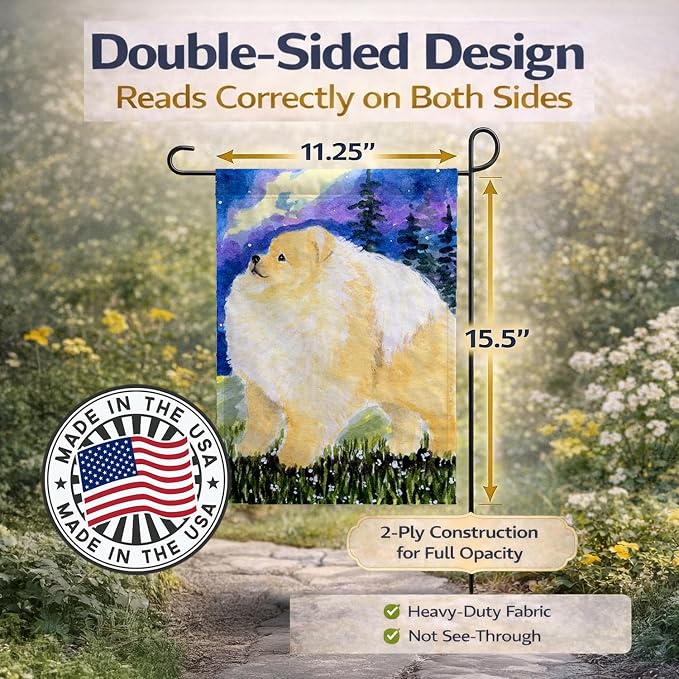 Caroline's Treasures SS8998GF Pomeranian Garden Flag Mailbox Flag Decorative Yard Flag Banner Outside Patio Artwork Yard Flower Beds, Garden Size, Multicolor