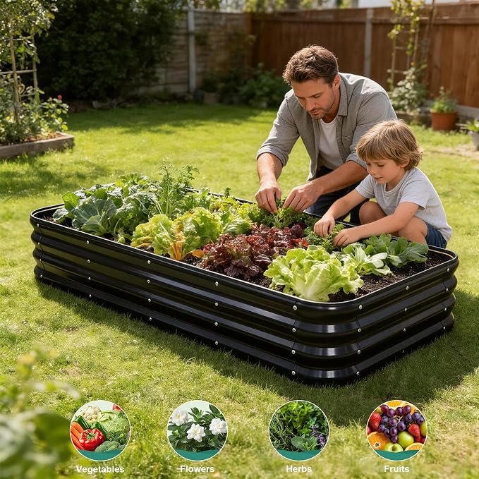 Galvanized Raised Garden Bed - Modular Garden Planter Bed Outdoor | Steel Raised Bed Kit with Bracing Rods, Gloves for Gardening Vegetables Fruits and Flowers (5x3x1ft (1Pack) Gray)