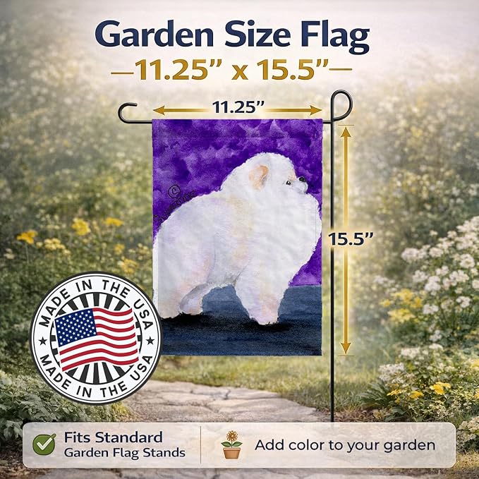 Caroline's Treasures SS8688GF Pomeranian Garden Flag Mailbox Flag Decorative Yard Flag Banner Outside Patio Artwork Yard Flower Beds, Garden Size, Multicolor