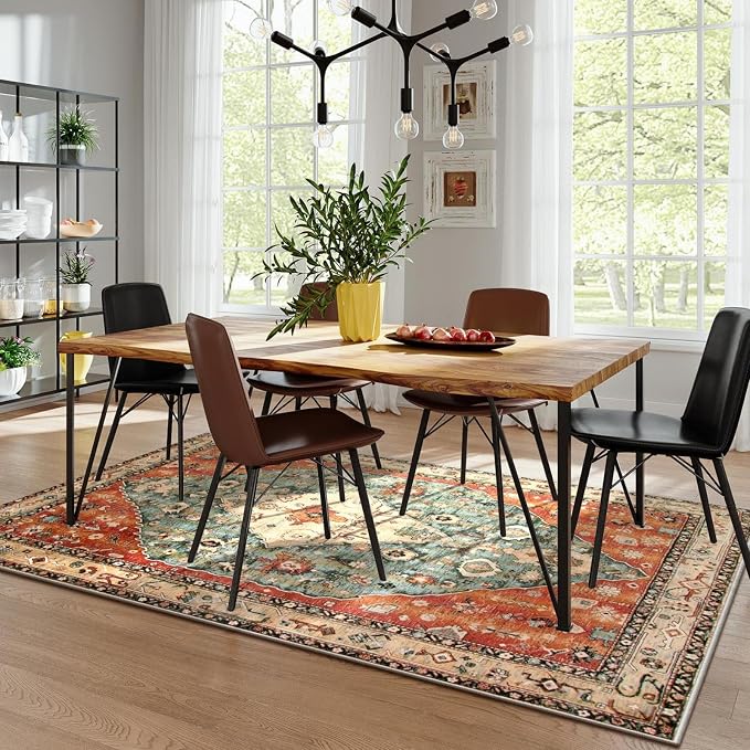 Lahome Felice Boho Tribal 6x9 Area Rugs for Living Room, Washable Soft Rug for Bedroom, Oriental Dining Room Rugs for Under Table, Large Vintage Non Slip Carpet for Office (Rust/Dull Teal,6x9ft)