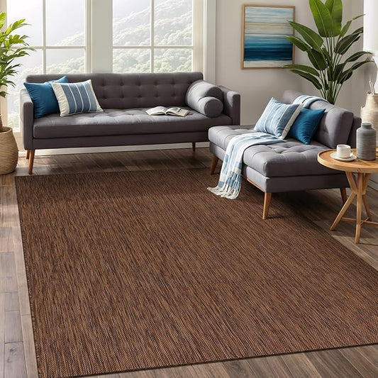 Beverly Rug Indoor Outdoor Rug 5x7, Washable Outside Carpet for Patio, Deck, Porch, Solid Modern Area Rug, Water Resistant, Gold Brown