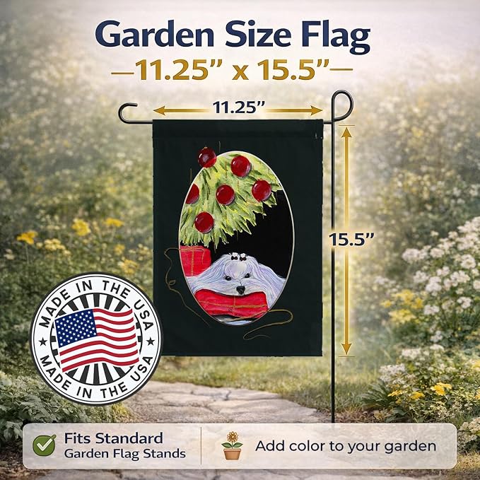 Caroline's Treasures SS8069GF Christmas Tree with Maltese Garden Flag Mailbox Flag Decorative Yard Flag Banner Outside Patio Artwork Yard Flower Beds, Garden Size, Multicolor