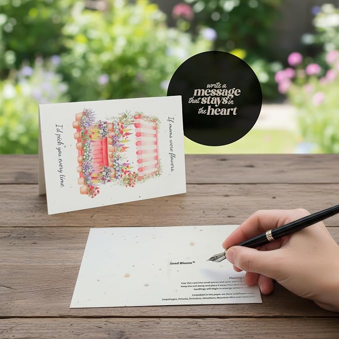 Mom Greeting Cards – 5 Sets of Gift Cards with White Envelope Each, Embedded with Wildflower Seeds, Plantable and Writable Greeting Cards for Mom's Day, Appreciation to Her, Mother's Birthday Gift
