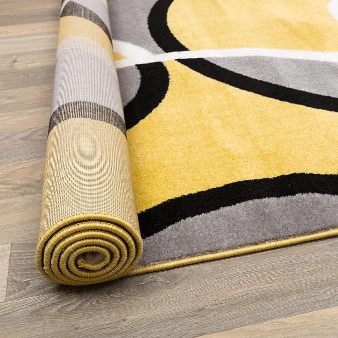 Rugshop Abstract Circles Contemporary Area Rug Yellow 5'3" x 7'3" | Fade-Resistant, Rectangular, Size 5'3" x 7'3", Living Room, Bedroom, Dining Room, Home Office, Kitchen, Entryway, Hallway